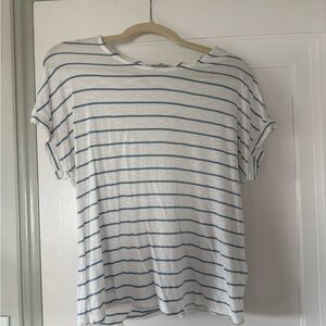 Green Envelope White and Blue Striped Top